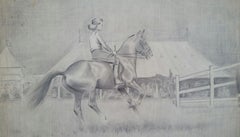 Vintage 20th Century English 1930s Equestrian Sporting Art Lady on Horseback