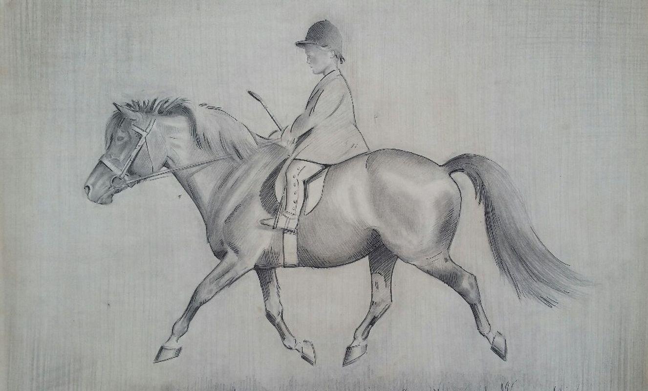 Eric Meade-King Animal Art - English 1930s Equestrian Child Riding on Horseback Sporting Art
