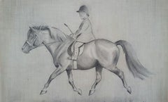 English 1930s Equestrian Child Riding on Horseback Sporting Art