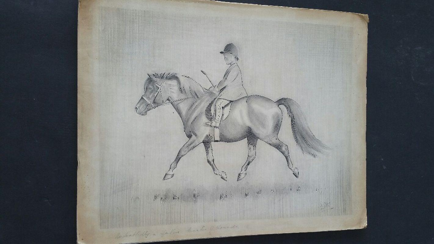 English 1930s Equestrian Child Riding on Horseback Sporting Art 3