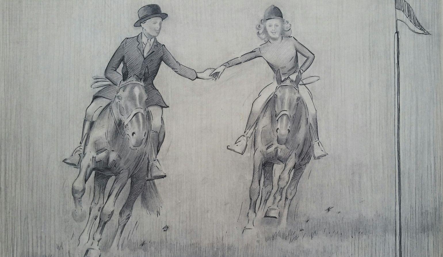Eric Meade-King Animal Art - English Sporting Art 1930s Huntsman & Hunts Lady Galloping on Horses