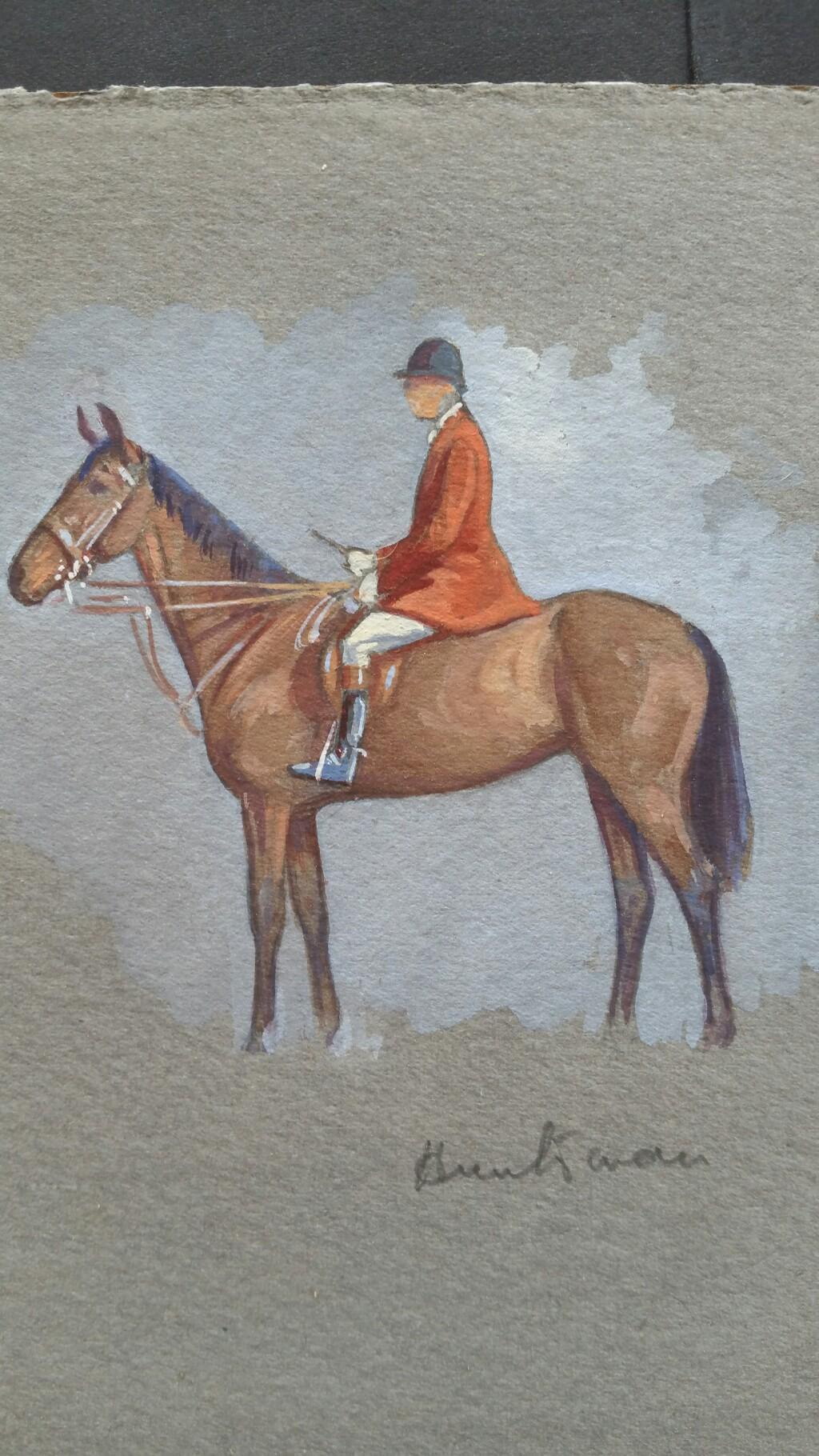 1930s Sporting Art Painting Equestrian Hunting Men and Horses - Gray Animal Art by Eric Meade-King