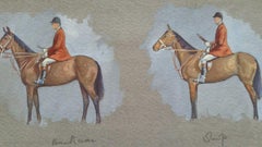 1930s Sporting Art Painting Equestrian Hunting Men and Horses