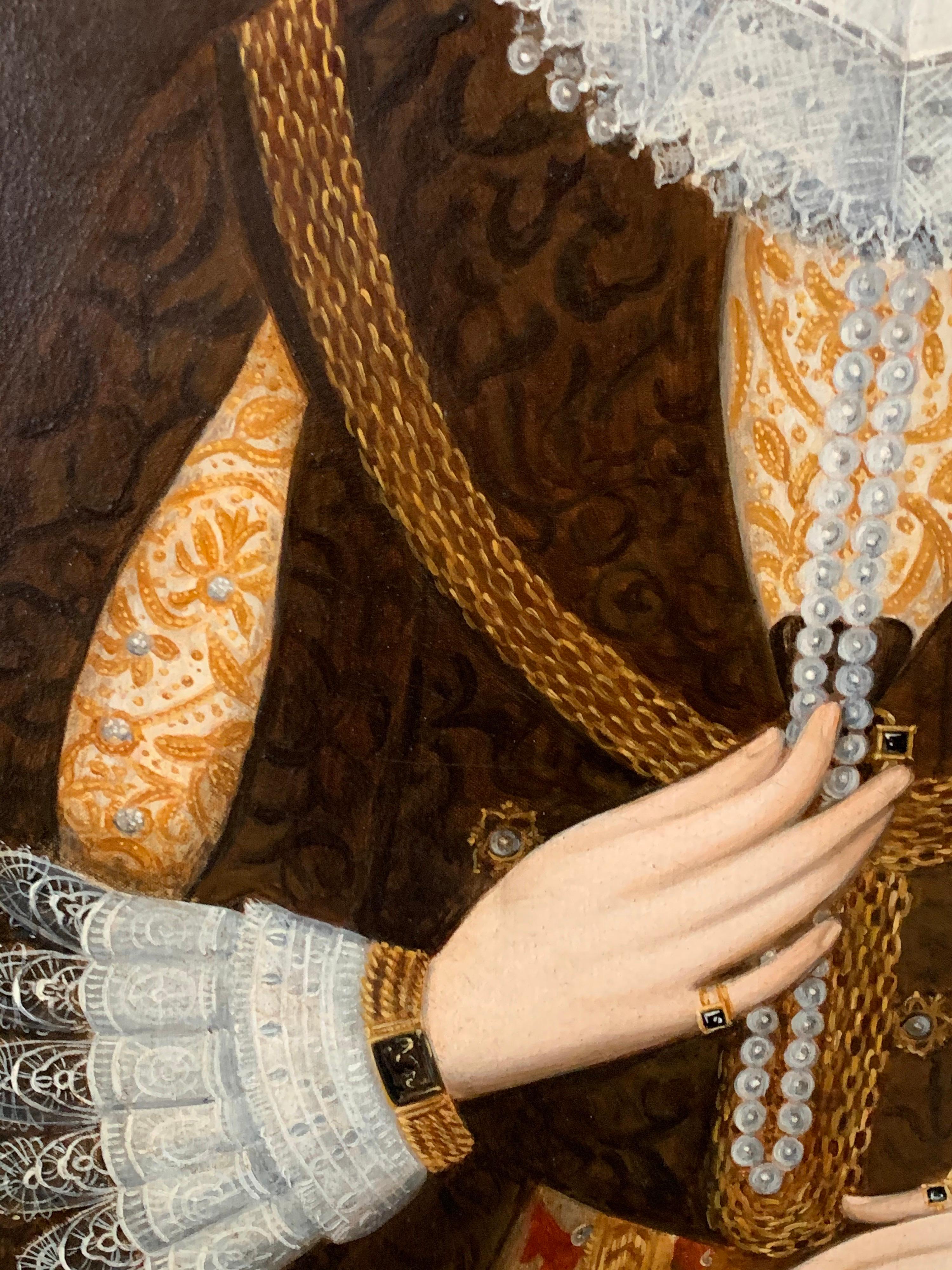 Elizabethan Portrait of Noble Lady Large Framed English Portrait Oil Painting 1
