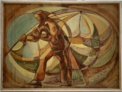 1960's HUGE FRENCH CUBIST ABSTRACT OIL PAINTING - FIGURATIVE COMPOSITION