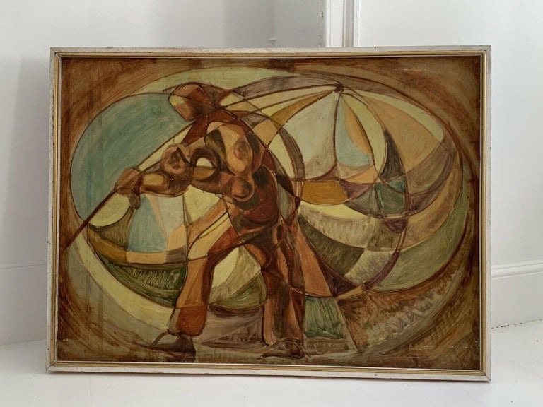 1960's HUGE FRENCH CUBIST ABSTRACT OIL PAINTING - FIGURATIVE COMPOSITION - Abstract Geometric Painting by Marcel Lucquet