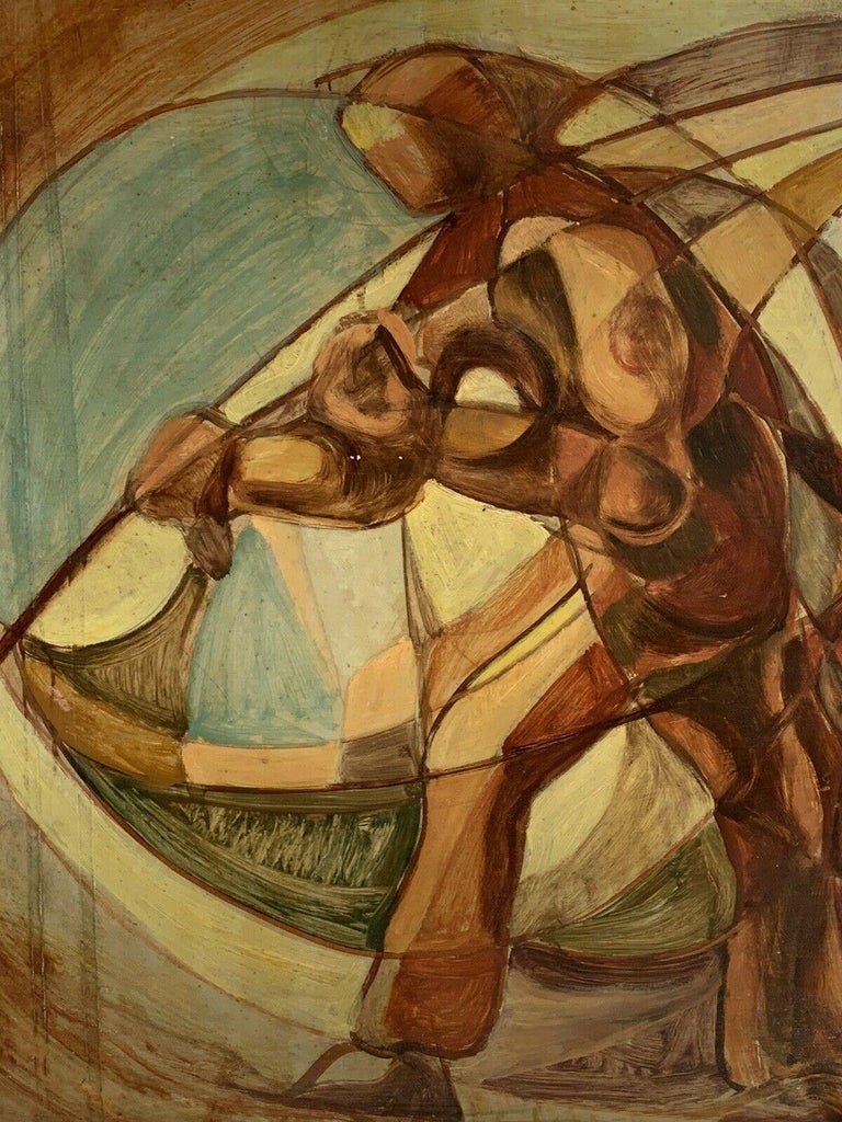 1960's HUGE FRENCH CUBIST ABSTRACT OIL PAINTING - FIGURATIVE COMPOSITION - Brown Abstract Painting by Marcel Lucquet