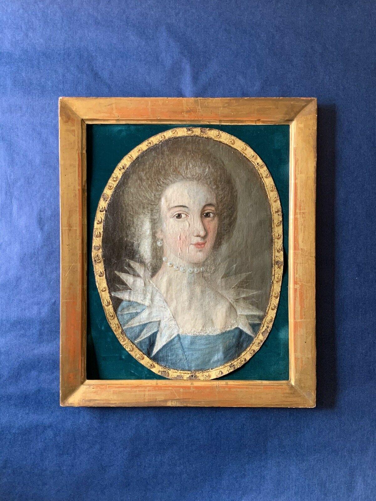 FINE 18th CENTURY FRENCH ROCOCO OVAL OIL - PORTRAIT OF ARISTOCRATIC LADY PEARLS - Painting by French Rococo