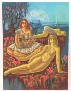 The Garden of Eden Huge British Surrealist Oil Painting Reclining Nudes