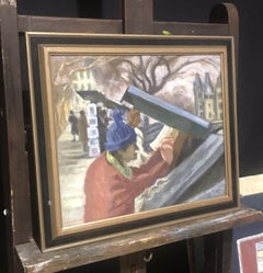 Signed French Post Impressionist Oil Painting Bouquinistes River Seine Paris