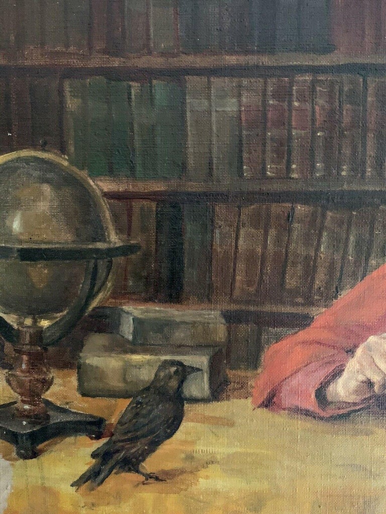 HANS KRATZNER (1874-1927) SIGNED GERMAN OIL - CARDINAL IN BOOK LINED INTERIOR 1