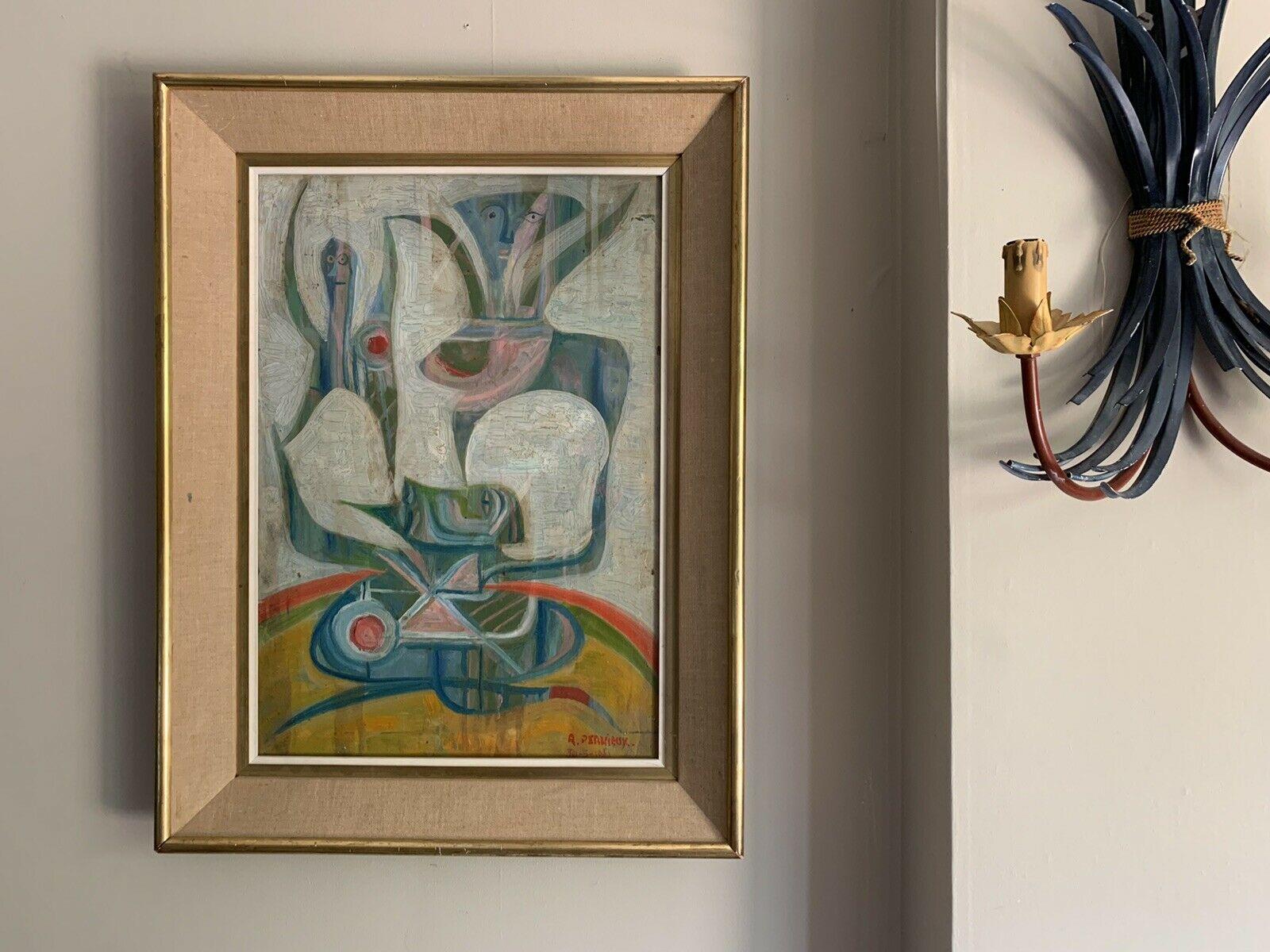 1960'S FRENCH SIGNED SURREALIST ABSTRACT OIL PAINTING - BEAUTIFUL COLOURS - Painting by French abstract