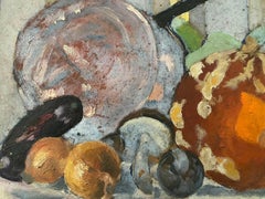 Mid 20th Century French Oil Kitchen Vegetables Still Life Onions Mushrooms