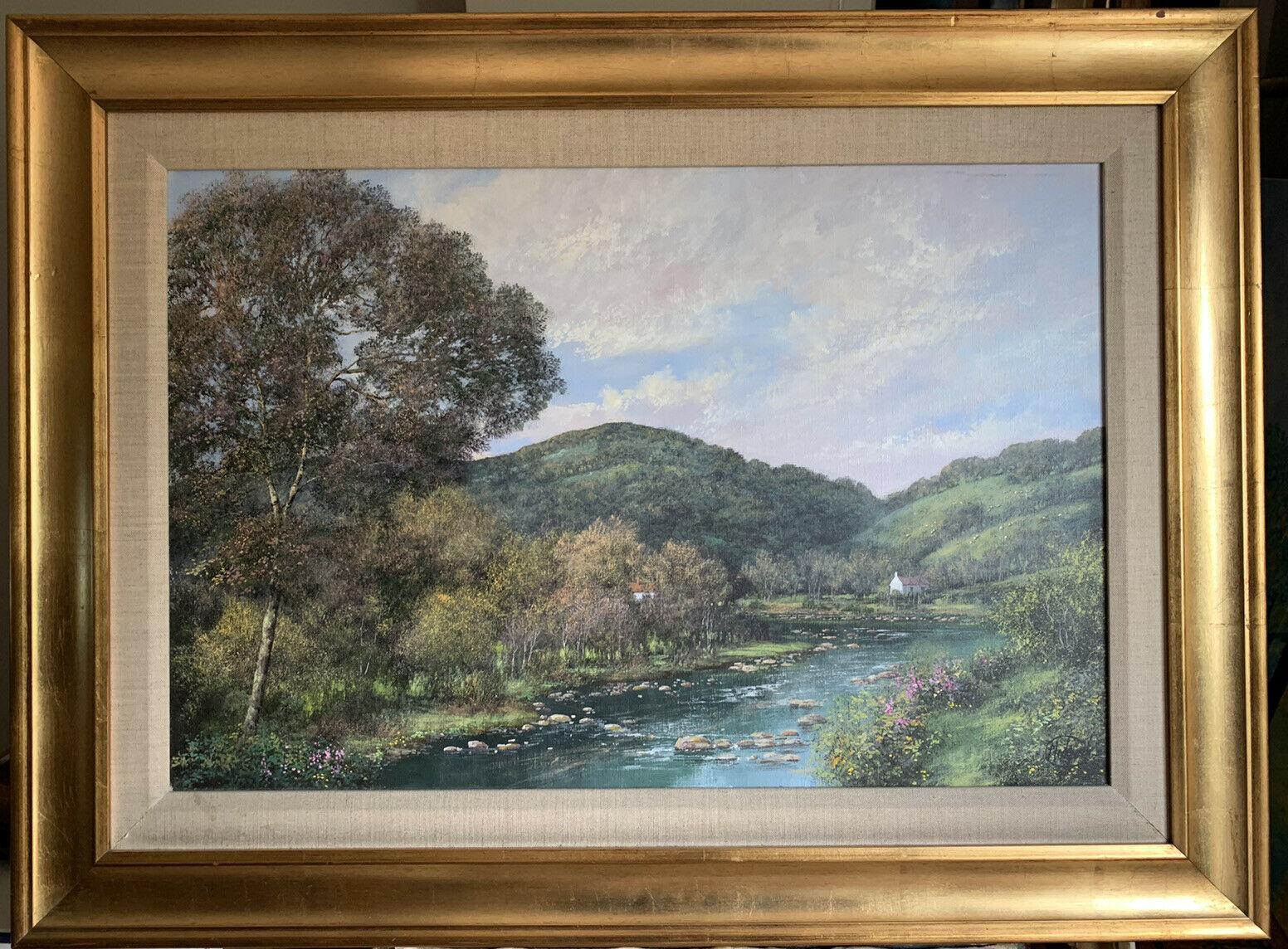 LARGE BRITISH SIGNED ORIGINAL OIL - SPRING TIME ON RIVER WYE - Painting by CLIVE MADGWICK (1934-2005)