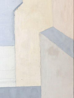 FRENCH OIL PAINTING ABSTRACT CUBIST COMPOSITION - PASTEL COLOR SHADES