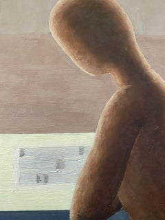 FRENCH SURREALIST OIL PAINTING FIGURE IN DEEP THOUGHT