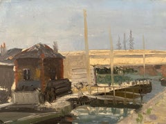 Peinture à l'huile impressionniste française GENEVIEVE ZONDERVAN (1922-2013) - CANAL LOCK