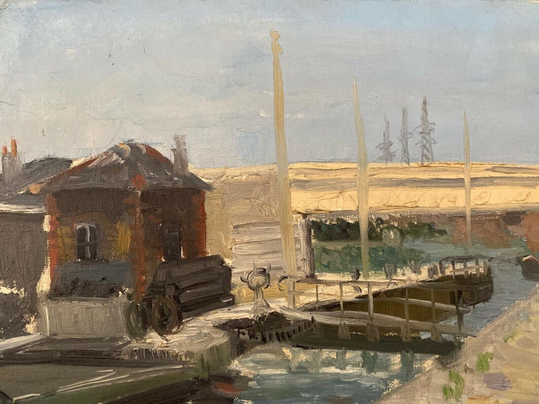 GENEVIEVE ZONDERVAN (1922-2013) FRENCH IMPRESSIONIST OIL PAINTING - CANAL LOCK For Sale 1