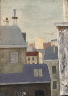 GENEVIEVE ZONDERVAN (1922-2013) FRENCH OIL PAINTING - VIEW OVER CITY ROOF TOPS