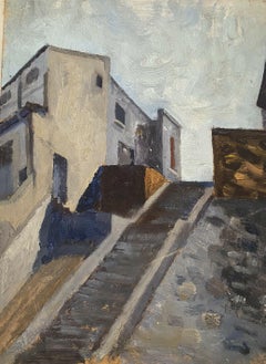 MID CENTURY FRENCH OIL PAINTING - THE OLD CITY STEPS
