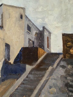 MID CENTURY FRENCH OIL PAINTING - THE OLD CITY STEPS