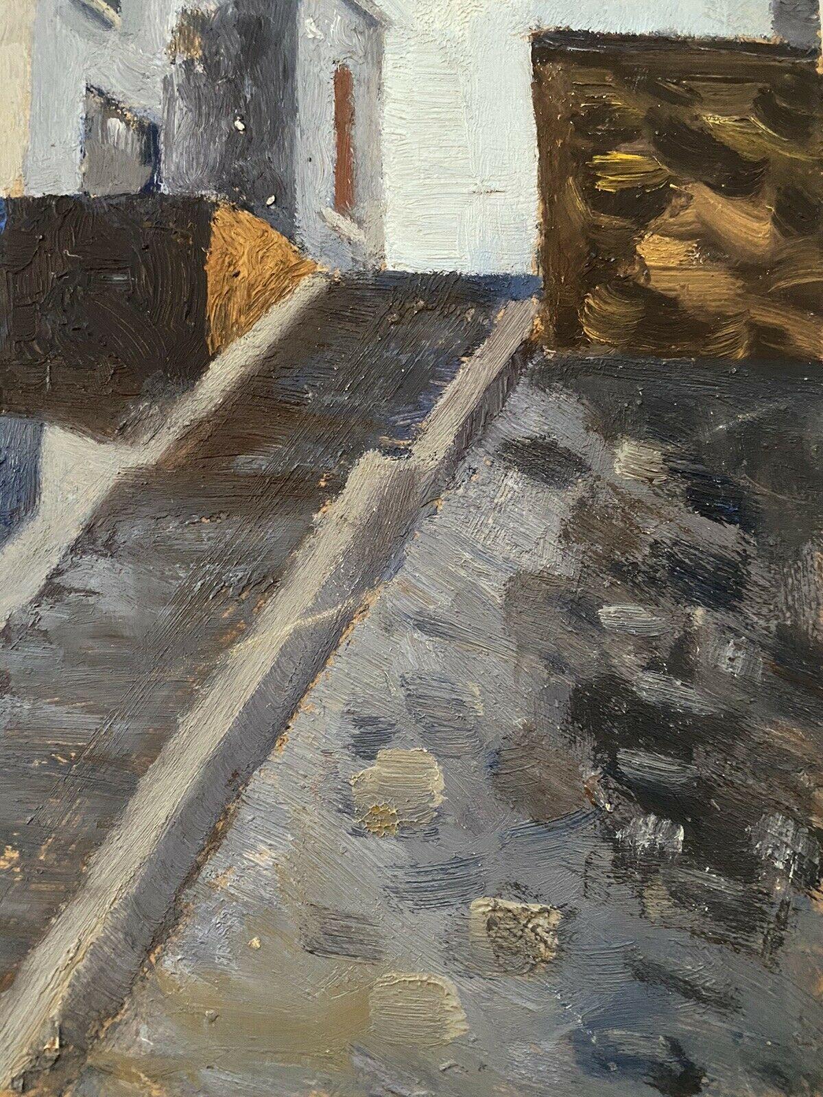 MID CENTURY FRENCH OIL PAINTING - THE OLD CITY STEPS - Gray Landscape Painting by GENEVIEVE ZONDERVAN (1922-2013)