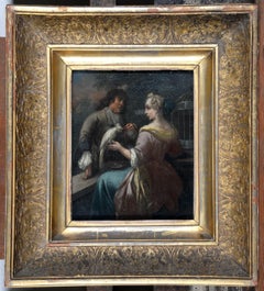 Allegory of Matrimony, Fine early 1700's French Old Master Elegants with Parrot