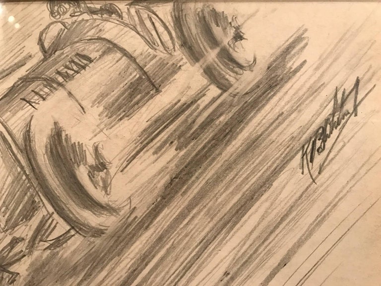 Set of Four 1930's Motor Car Racing Original Drawings Signed Dated Framed 2