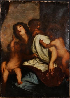 Huge 17th Century Flemish Old Master Oil Painting Penitent Magdalene Cherubs