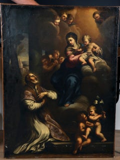 17th Century Spanish Old Master Oil Saint Joseph Mary & Christ with Cherubim