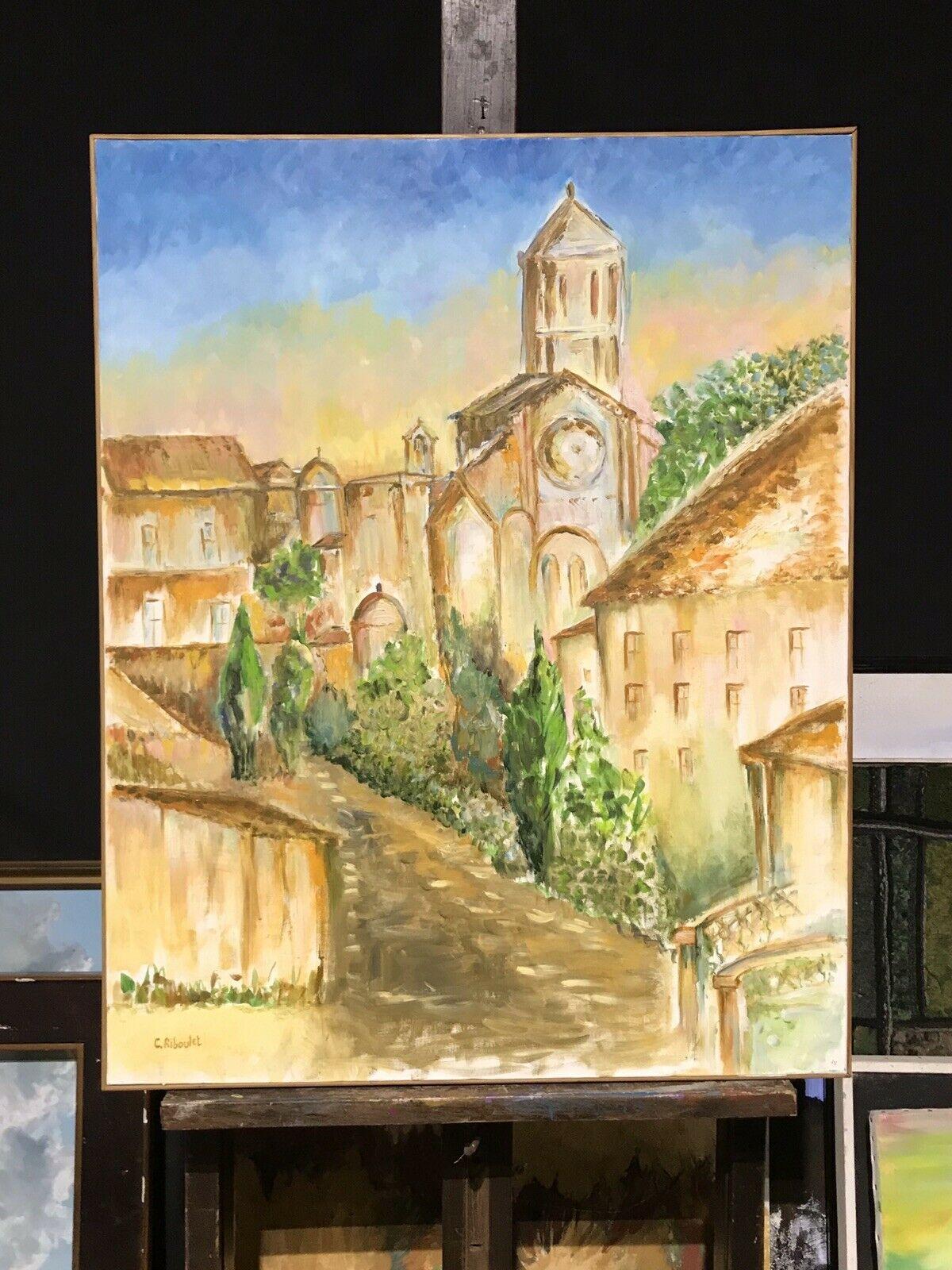 LARGE SIGNED FRENCH IMPRESSIONIST OIL - UZES TOWN/ PROVENCE in the Gard region - Painting by Claudine  Riboulet 