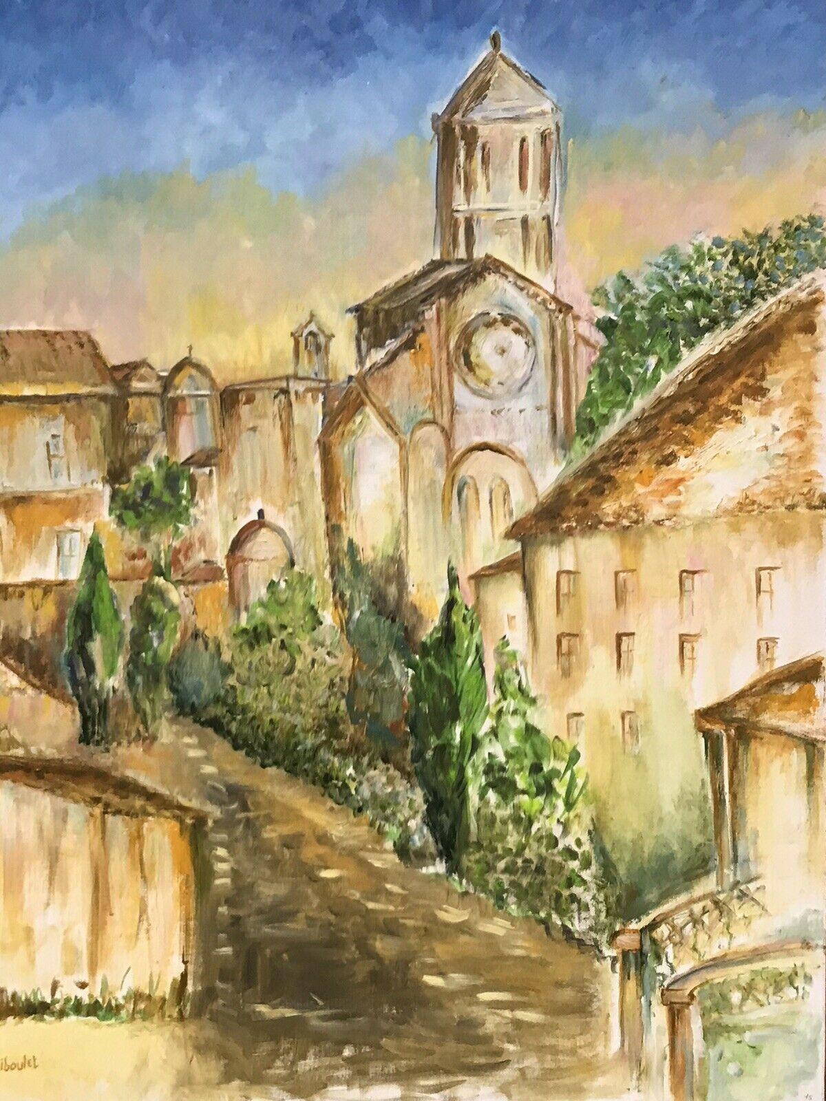 Claudine  Riboulet  Figurative Painting - LARGE SIGNED FRENCH IMPRESSIONIST OIL - UZES TOWN/ PROVENCE in the Gard region