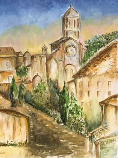 Vintage LARGE SIGNED FRENCH IMPRESSIONIST OIL - UZES TOWN/ PROVENCE in the Gard region