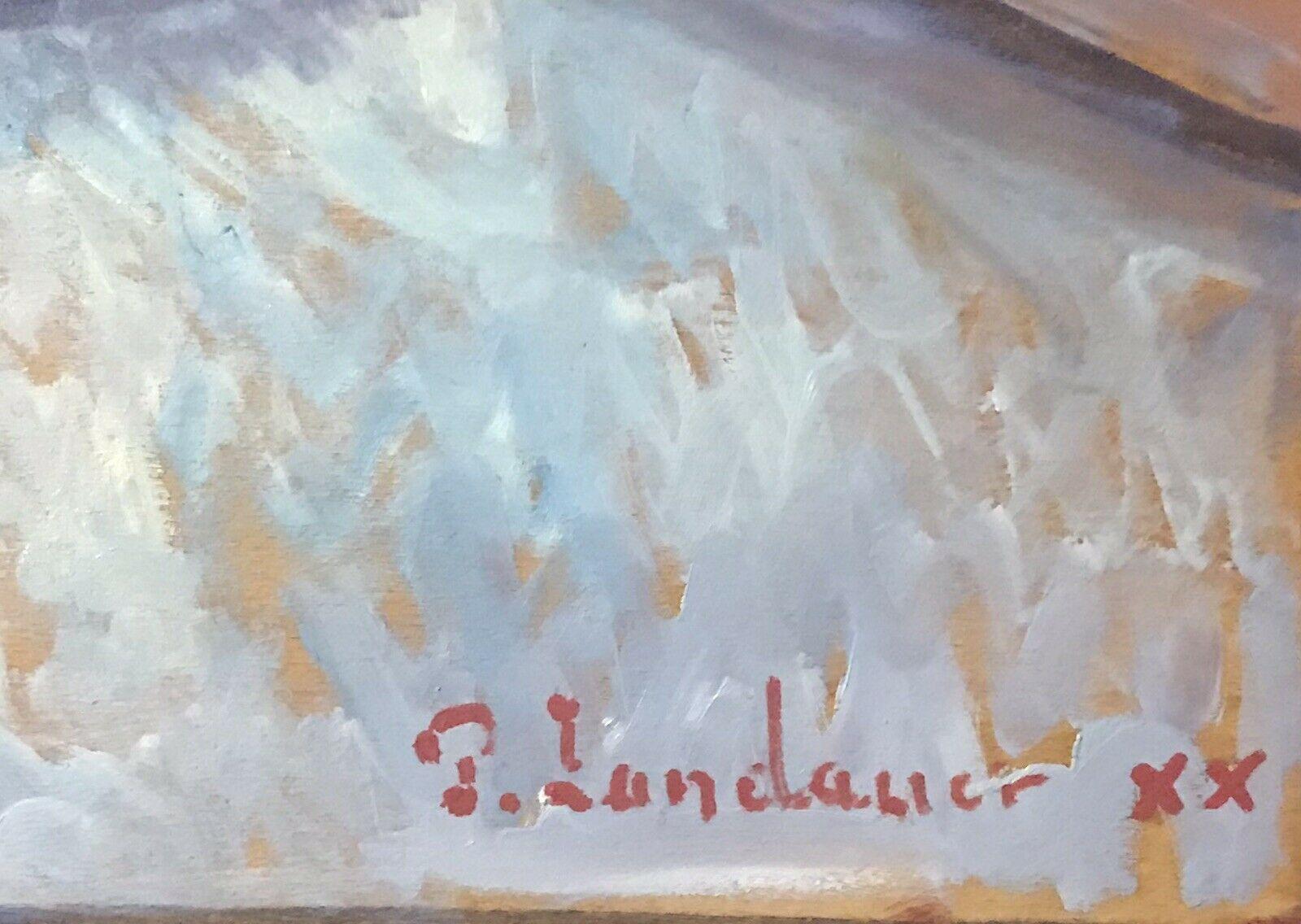 Grande huile impressionniste française signée - scène vintage d'une rue parisienne animée - Marron Figurative Painting par Patrice Landauer