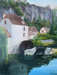 The Old Watermill, Tranquil French River Landscape Deep Green Soupy River water