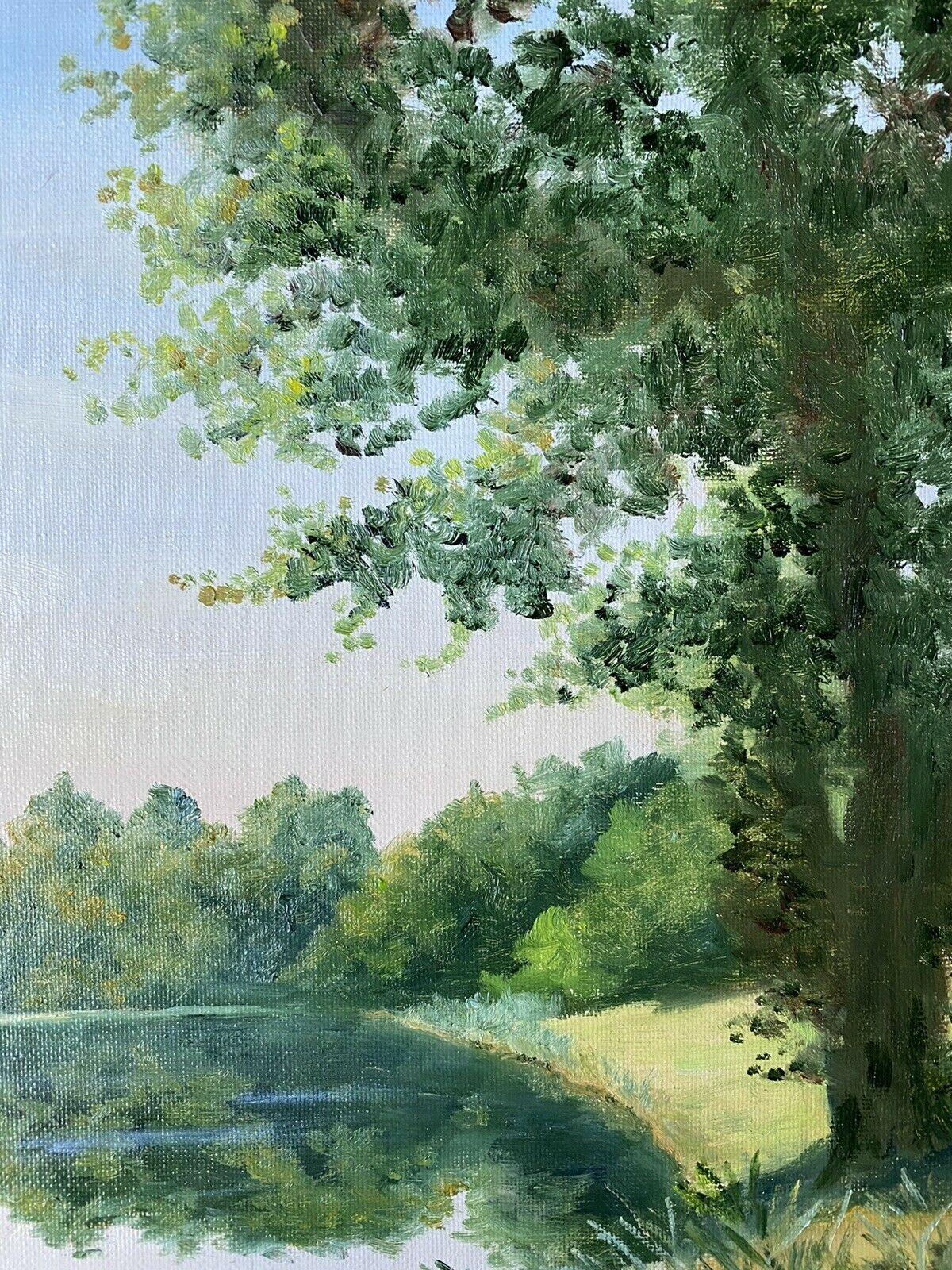 Scène de Tranquiliste Impressionniste Français Couleur du 20ème Siècle - Gris Landscape Painting par Yvette Bossiere