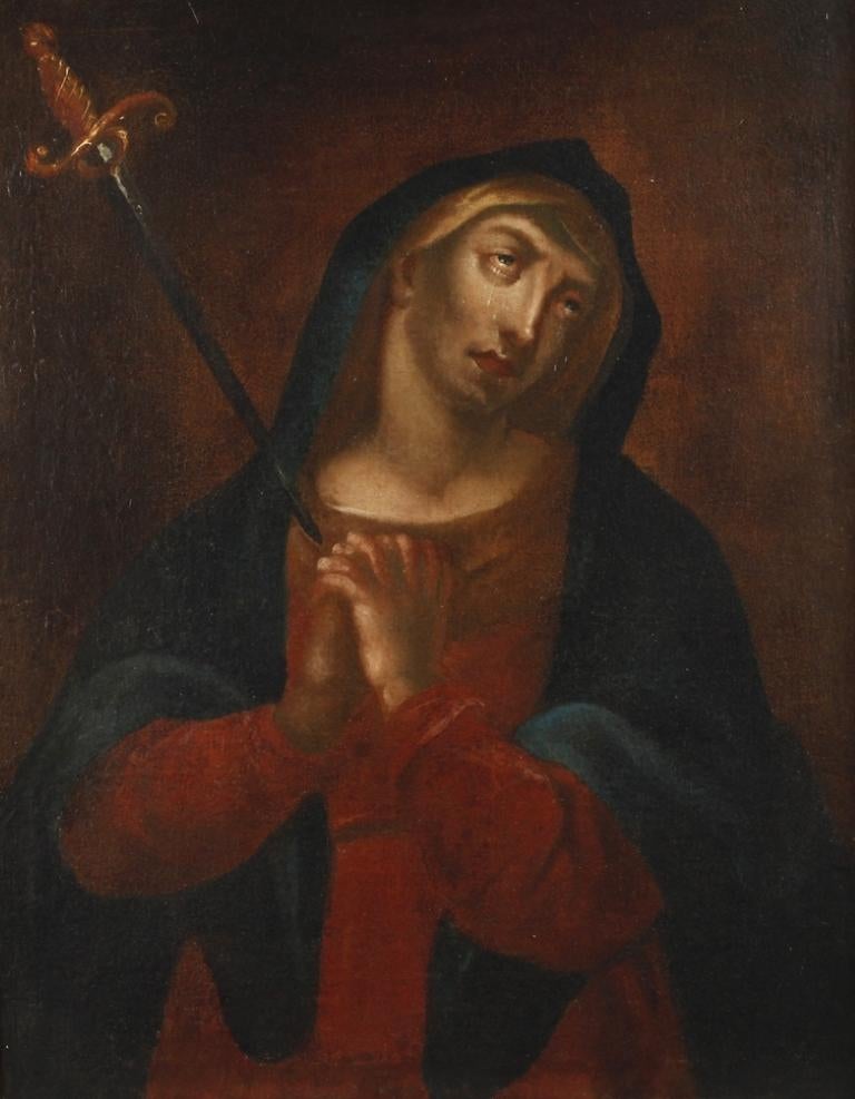 Italian Master Portrait Painting - The Mater Delarosa, Large 18th century Italian Old Master Sorrowful Mary