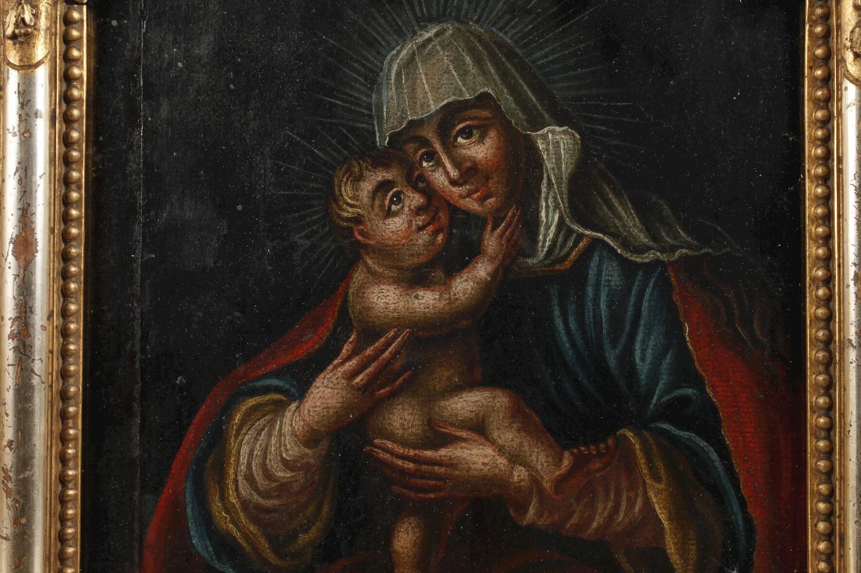 FINE 18TH CENTURY GERMAN OLD MASTER OIL PAINTING - THE MADONNA & INFANT CHRIST - Painting by German Master