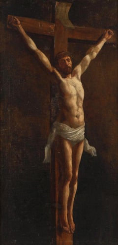 c.1890/1900 FINE ITALIAN OIL PAINTING - CHRIST ON THE CROSS - CHIAROSCURO STYLE
