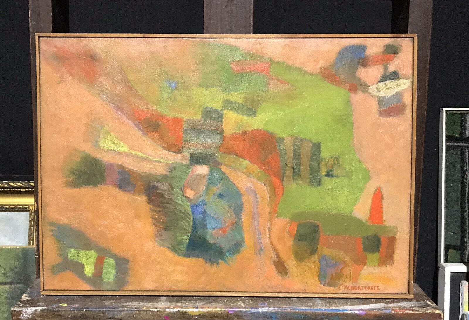 1950's SIGNED FRENCH CUBIST OIL PAINTING - BEAUTIFUL ORANGE BLUE GREEN COLORS - Painting by ALBERT COSTE (1896-1985) 