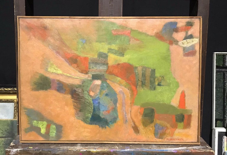 1950's SIGNED FRENCH CUBIST OIL PAINTING - BEAUTIFUL ORANGE BLUE GREEN COLORS - Painting by ALBERT COSTE (1896-1985) 