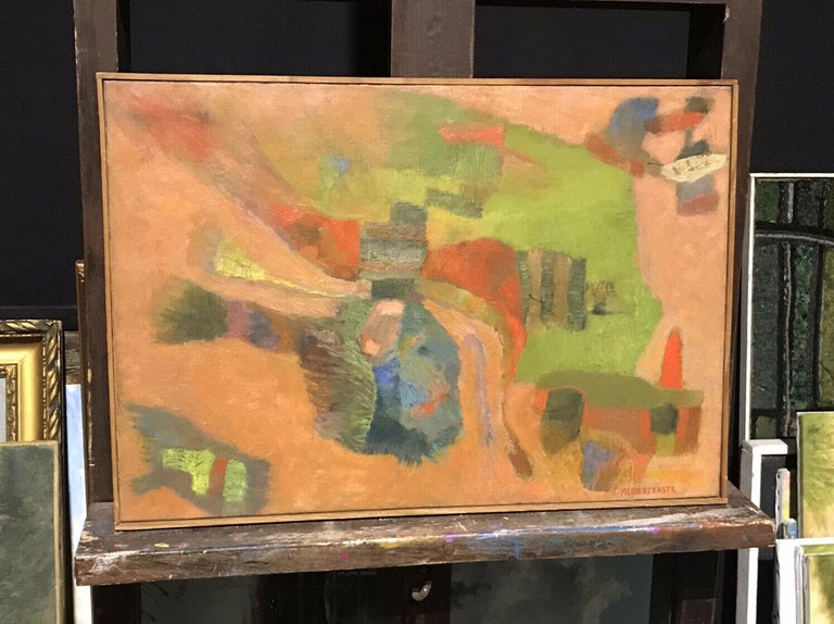 1950's SIGNED FRENCH CUBIST OIL PAINTING - BEAUTIFUL ORANGE BLUE GREEN COLORS - Cubist Painting by ALBERT COSTE (1896-1985) 