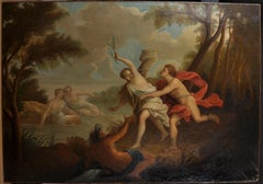 Huge French 18th Century Rococo Oil Painting Mythological Diana the Huntress