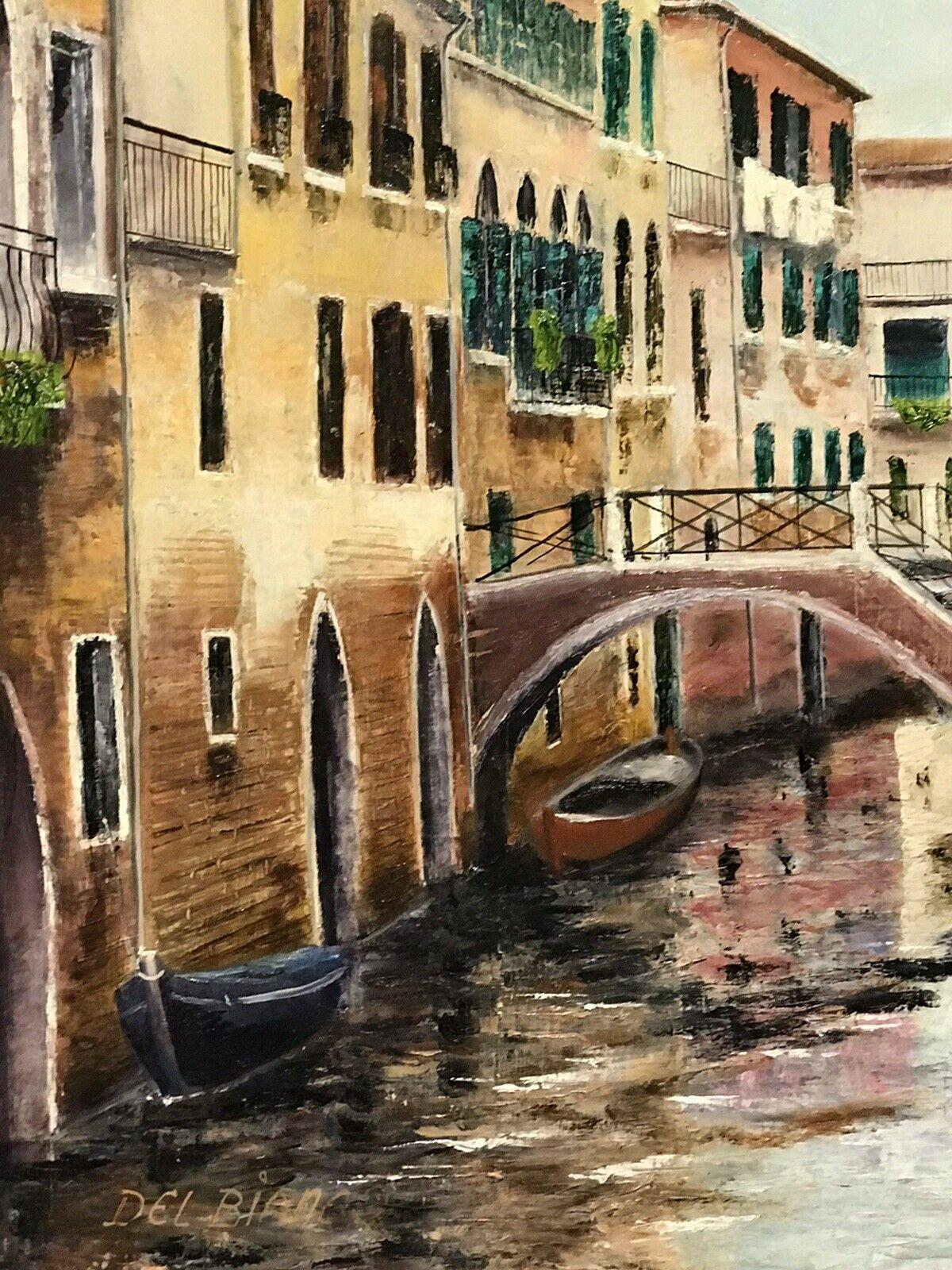 Artist: Louis del Bianco (French b.1925), signed

Title: The Tranquil Canal, Venice

Medium: oil painting on canvas, unframed 

Size:  painting: 24 x 19.5 inches
        
Provenance: private collection, France

Condition: The painting is in very
