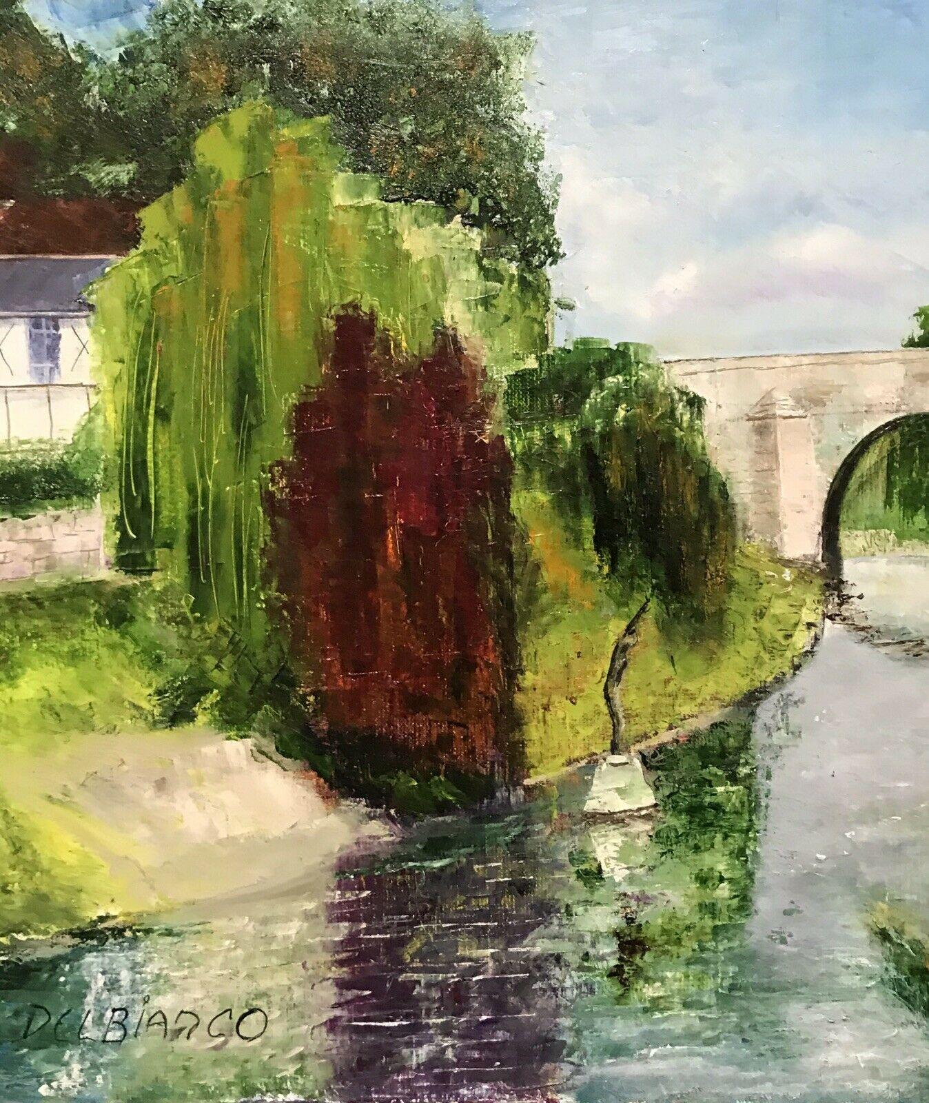 TRANQUIL FRENCH IMPRESSIONIST RIVER LANDSCAPE SIGNED OIL - LOUIS DEL BIANCO - Painting by LOUIS DEL BIANCO (B.1925