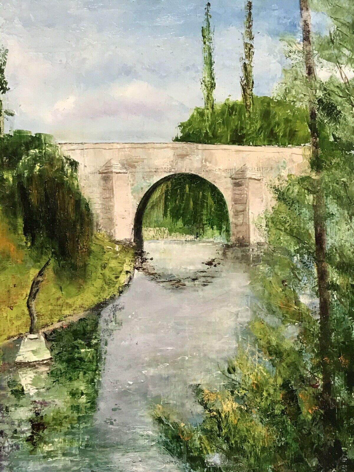 TRANQUIL FRENCH IMPRESSIONIST RIVER LANDSCAPE SIGNED OIL - LOUIS DEL BIANCO - Impressionist Painting by LOUIS DEL BIANCO (B.1925