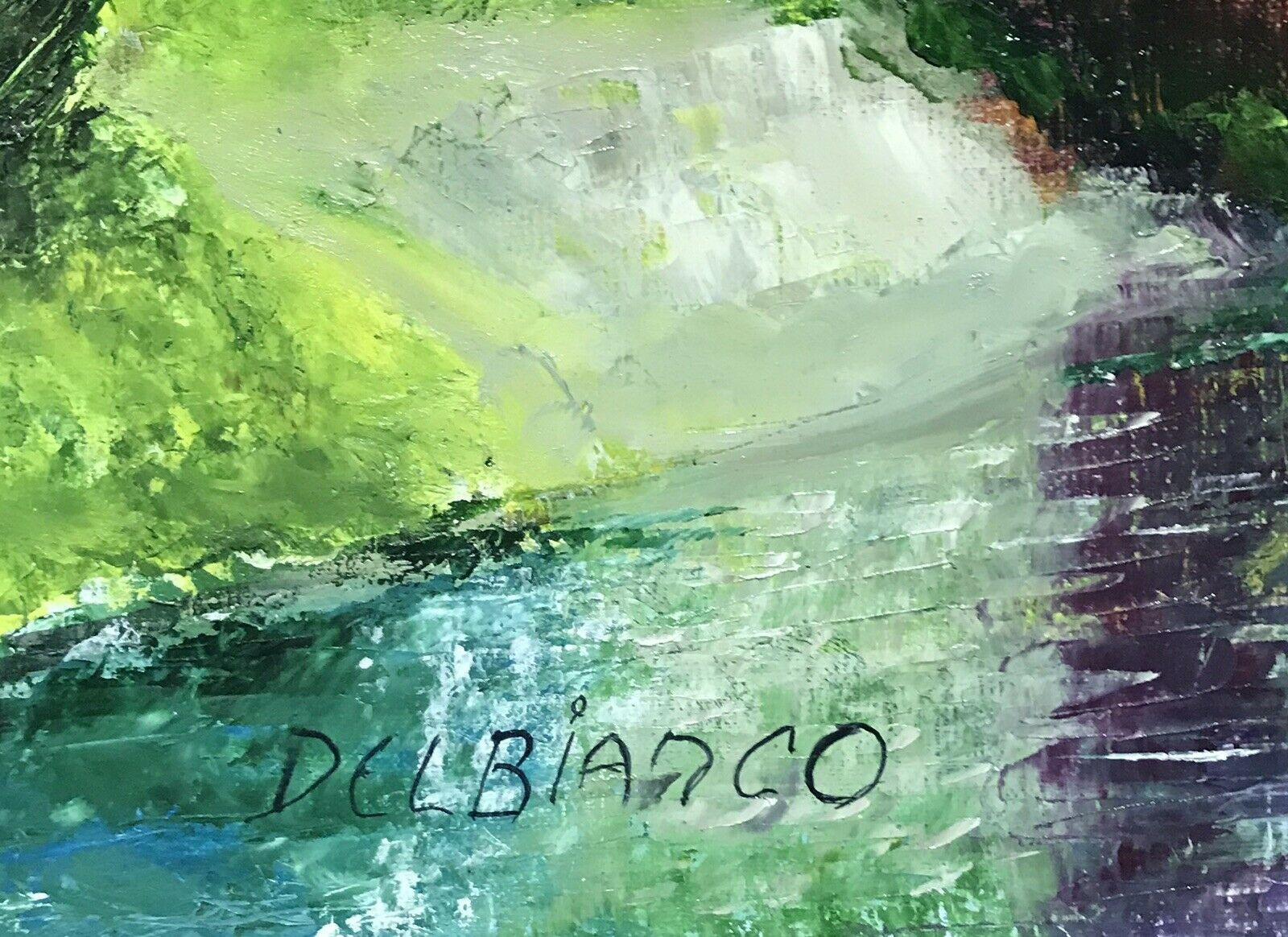 TRANQUIL FRENCH IMPRESSIONIST RIVER LANDSCAPE SIGNED OIL - LOUIS DEL BIANCO - Brown Landscape Painting by LOUIS DEL BIANCO (B.1925