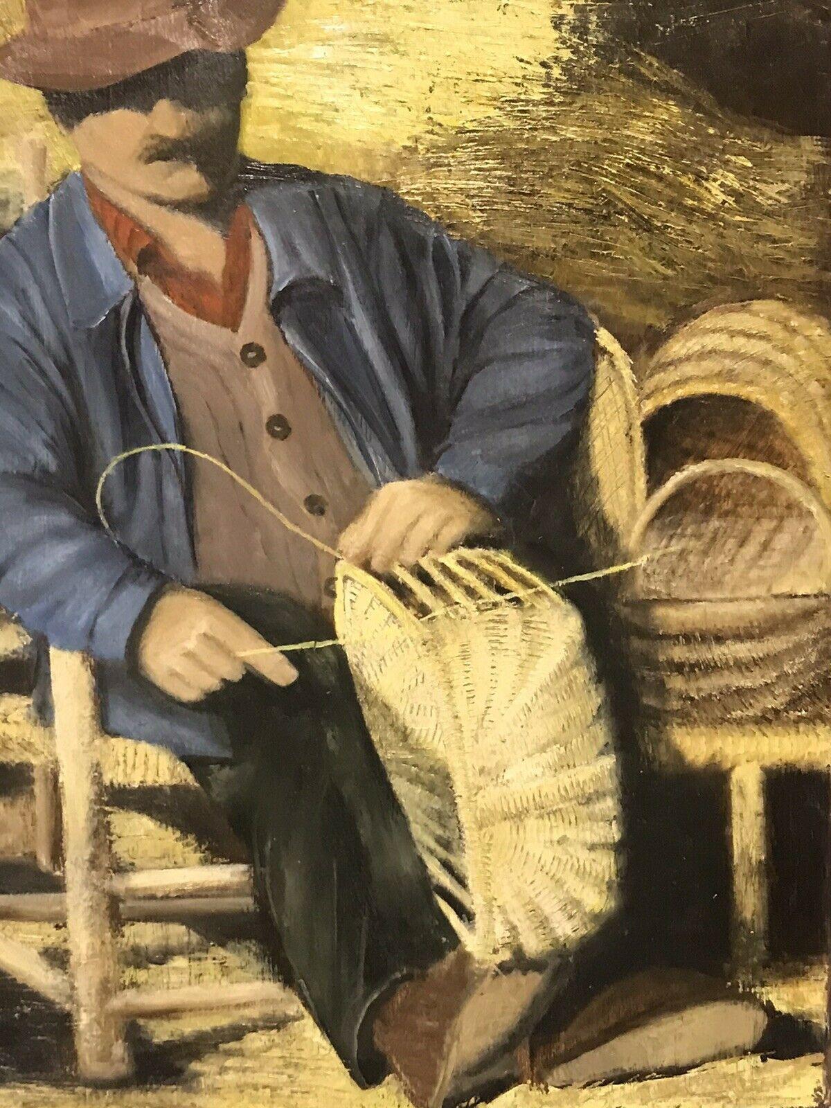 THE BASKET WEAVER - VINTAGE PORTRAIT DE BOUCLES À OIL SIGNÉES FRANÇAIS D'MANOUX FRANÇAIS - Impressionnisme Painting par LOUIS DEL BIANCO (B.1925