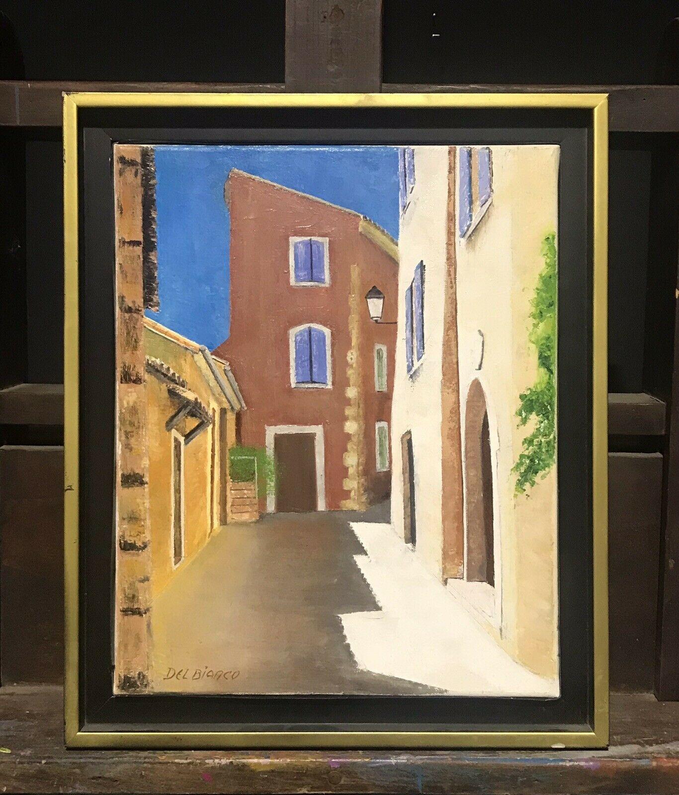 OLIO FIRMATO FRANCESE DEL XX SECOLO - SCENA DI STRADA VUOTA MEDITERRANEA VECCHIE CASE - Painting di LOUIS DEL BIANCO (B.1925