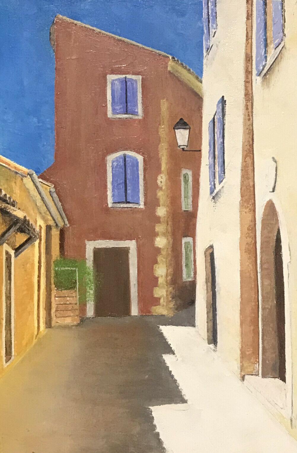 OLIO FIRMATO FRANCESE DEL XX SECOLO - SCENA DI STRADA VUOTA MEDITERRANEA VECCHIE CASE - Painting Impressionismo di LOUIS DEL BIANCO (B.1925